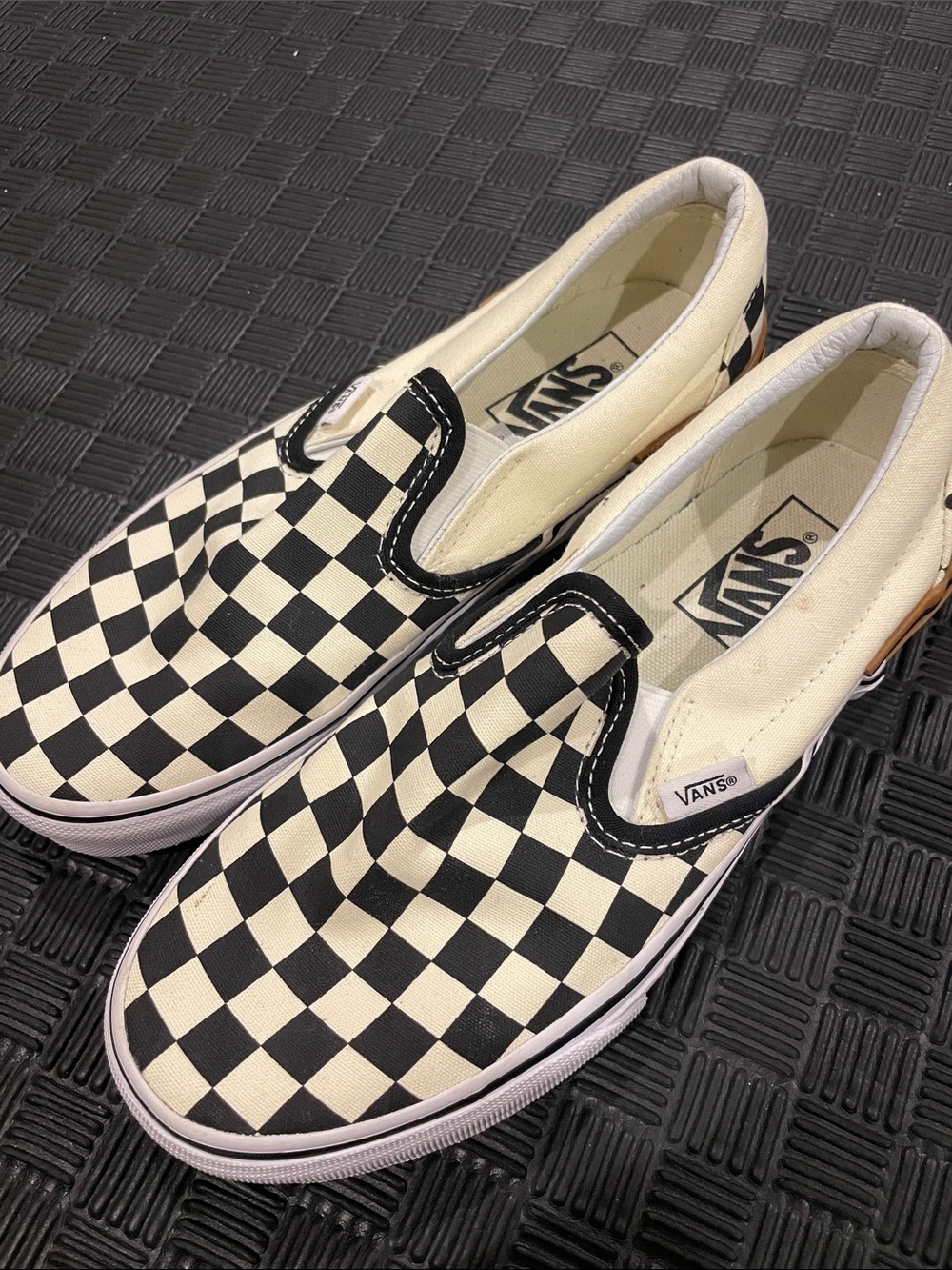 Vans Checkerboard Slip-On Canvas Loafers - Black & White